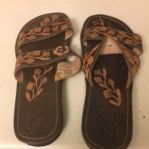 Sandals from Mexico stamped with a 4 for size